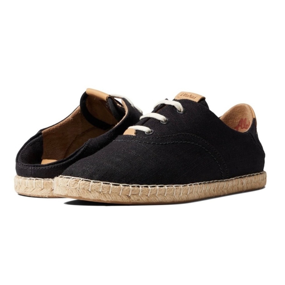 OluKai Women's Kaula Pa'a Lī Espadrille Sneakers Black 10 Slip On Boat Shoes